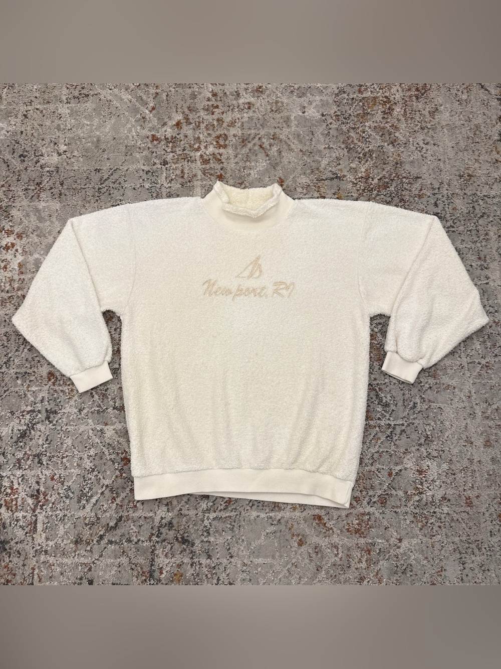 VTG 90s Newport RI Terry Cloth Sweatshirt Large Mock Neck Yacht Sailboat USA L